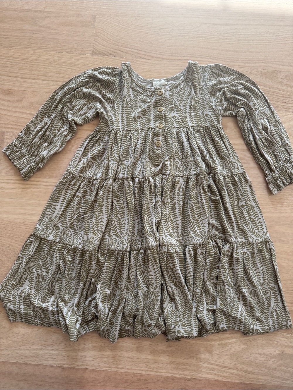 Kate Quinn | Girls' Tiered Long-Sleeve Dress in Olive Green